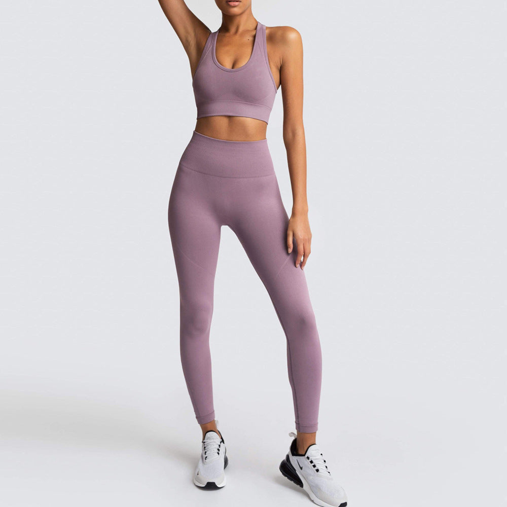 Seamless Knitted Body Shaping Sportswear Set with Moisture Wicking Technology Back Design and Enhanced Butt Lifting Support for Yoga Fitness and Active Lifestyle