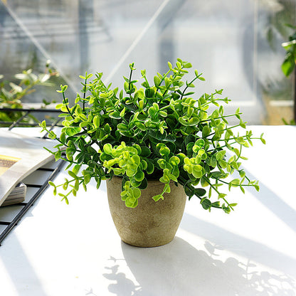 Charming Miniature Round Tabletop Faux Plant Arrangement with Rockery and Juniper Leaves - Perfect for Home Decor, Weddings, and Events