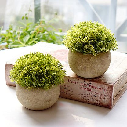 Charming Miniature Round Tabletop Faux Plant Arrangement with Rockery and Juniper Leaves - Perfect for Home Decor, Weddings, and Events