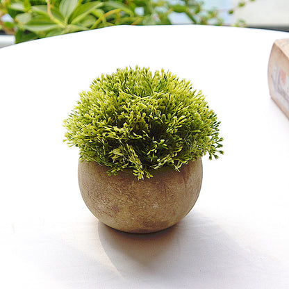 Charming Miniature Round Tabletop Faux Plant Arrangement with Rockery and Juniper Leaves - Perfect for Home Decor, Weddings, and Events