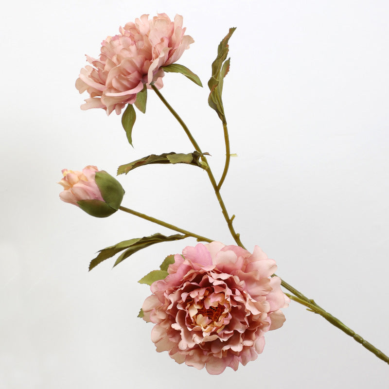 Stunning 3-Head Faux Peach Blossom Peony Flowers - Perfect for Autumn Wedding Decor and Home Living Room Accents - Realistic Artificial Plants for Wall Decoration