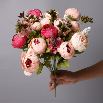 Lifelike Peony Flower Bouquet - Elegant European Style Bud Peonies - 13 Blossoms for Stunning Home Decor and Floral Arrangements