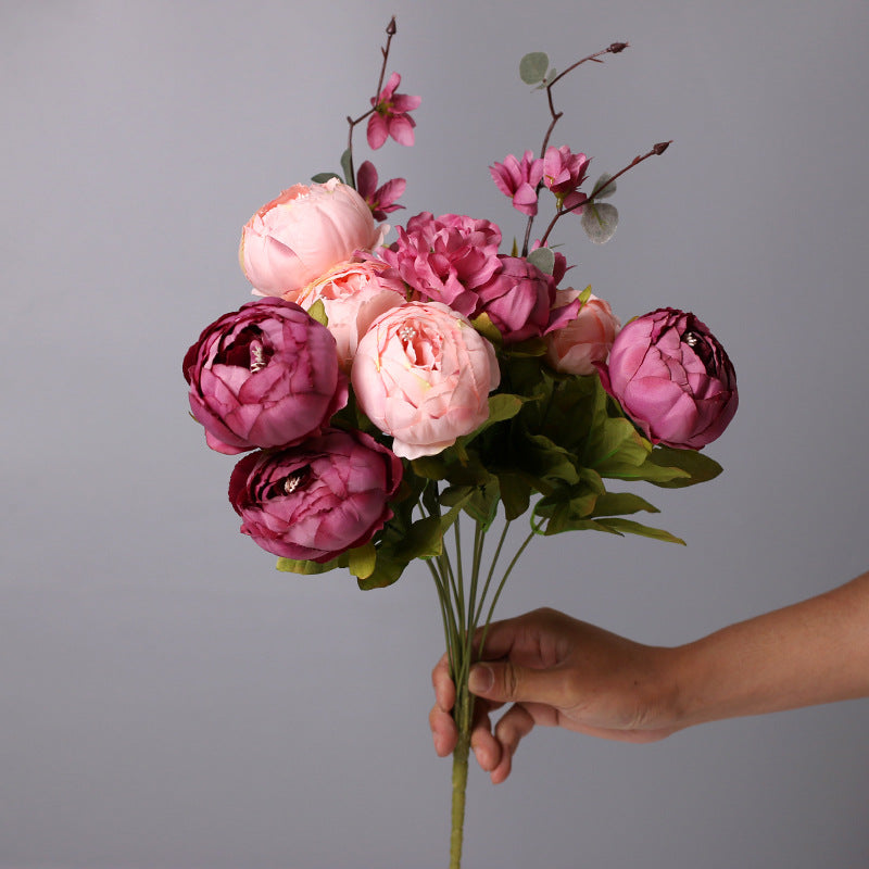 Lifelike Peony Flower Bouquet - Elegant European Style Bud Peonies - 13 Blossoms for Stunning Home Decor and Floral Arrangements