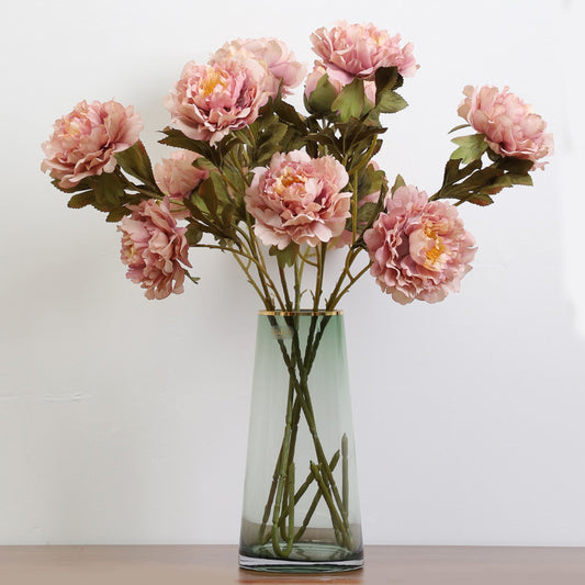 Stunning 3-Head Faux Peach Blossom Peony Flowers - Perfect for Autumn Wedding Decor and Home Living Room Accents - Realistic Artificial Plants for Wall Decoration