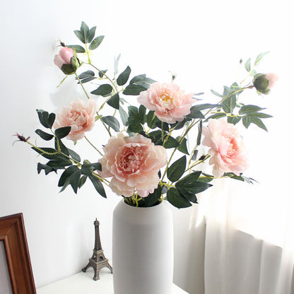 Stunning 3-Head European-Style Peony Faux Flowers - Elegant Silk Flower Arrangement for Weddings, Home Decor, and Special Occasions