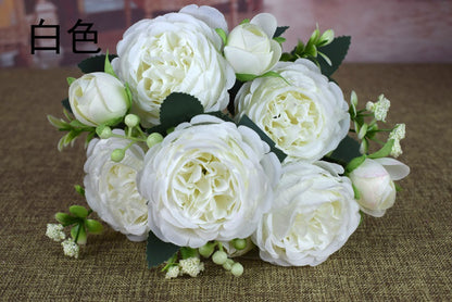 Stunning 9-Head Spring Peony Bouquet - Artificial Peonies for Wedding Decor, Home Decoration, and Studio Styling