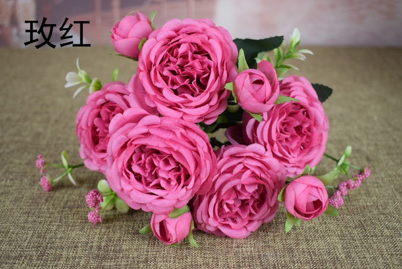 Stunning 9-Head Spring Peony Bouquet - Artificial Peonies for Wedding Decor, Home Decoration, and Studio Styling