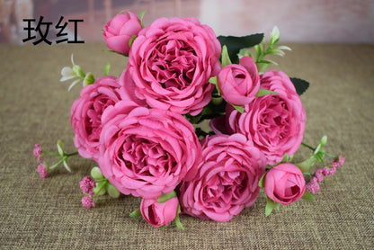 Stunning 9-Head Spring Peony Bouquet - Artificial Peonies for Wedding Decor, Home Decoration, and Studio Styling