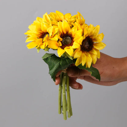 Realistic 6-Head Sunflower Bouquet for Weddings and Celebrations – Lifelike Faux Sunflowers for Stunning Floral Arrangements