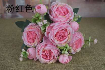 Stunning 9-Head Spring Peony Bouquet - Artificial Peonies for Wedding Decor, Home Decoration, and Studio Styling