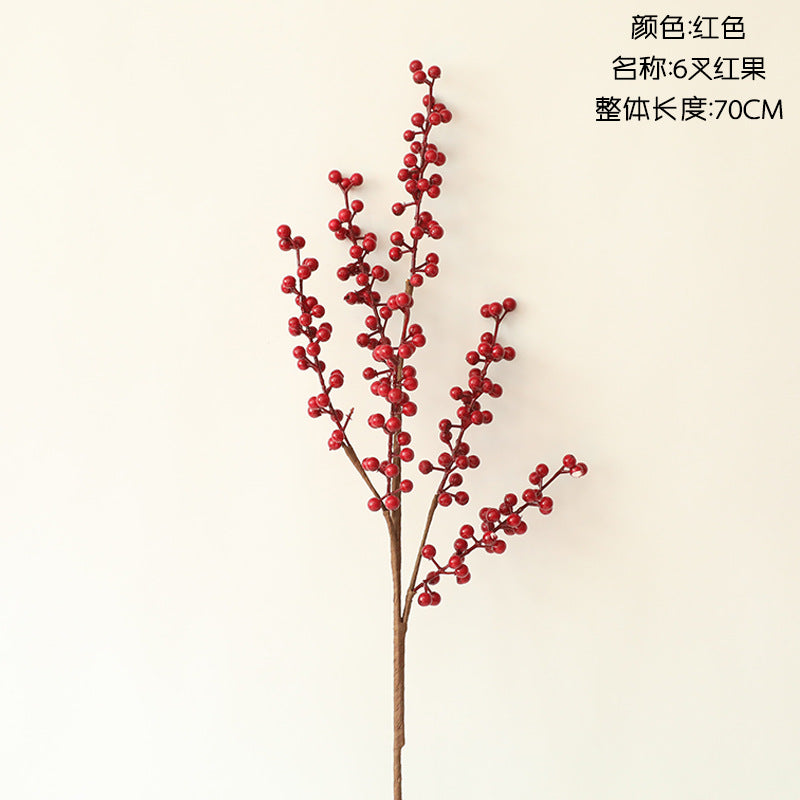 Festive Holiday Faux Red Berry Wintergreen Decor - Elegant INS-Style Christmas Decorative Flowers for Weddings and Home Décor (Model MW61201)