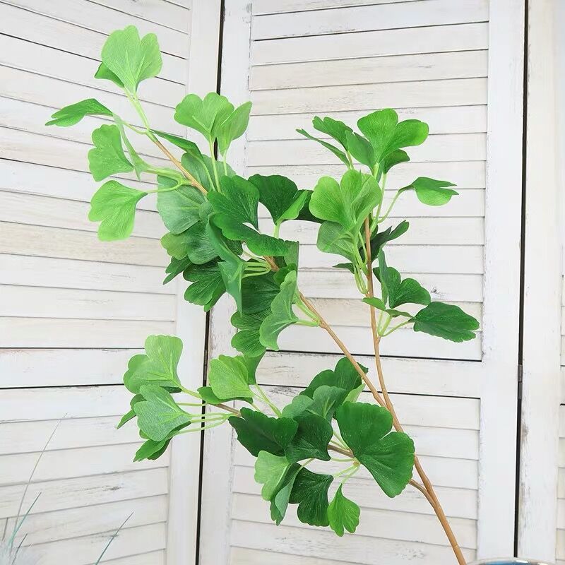 Artificial Ginkgo Leaf Branches - Lifelike Faux Plants for Wedding Decor, Landscape Decoration, and Soft Furnishings - Perfect for Green Walls and Home Styling