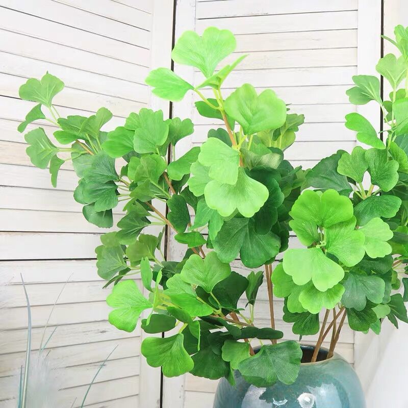 Artificial Ginkgo Leaf Branches - Lifelike Faux Plants for Wedding Decor, Landscape Decoration, and Soft Furnishings - Perfect for Green Walls and Home Styling