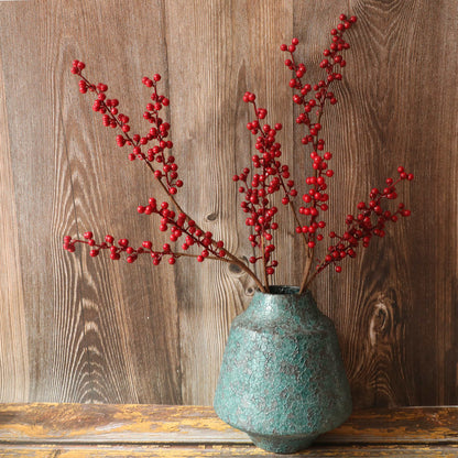 Festive Holiday Faux Red Berry Wintergreen Decor - Elegant INS-Style Christmas Decorative Flowers for Weddings and Home Décor (Model MW61201)