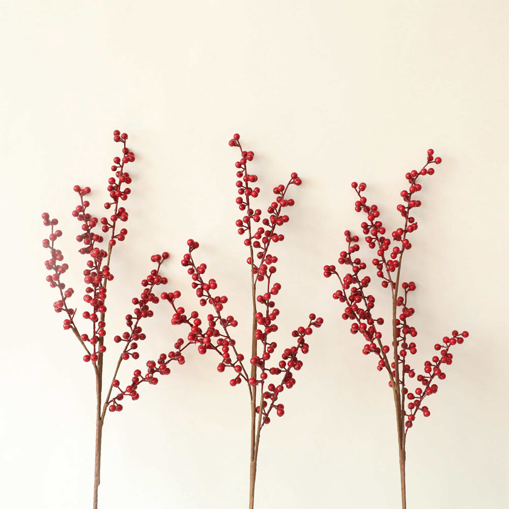 Festive Holiday Faux Red Berry Wintergreen Decor - Elegant INS-Style Christmas Decorative Flowers for Weddings and Home Décor (Model MW61201)