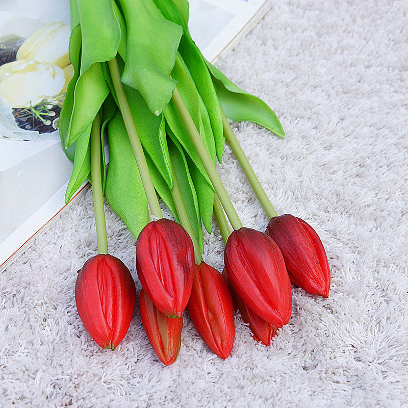 Realistic 7-Head Soft Rubber Tulip Bouquet - Stunning Faux Flowers for Home Decor and Wedding Decorations, Perfect for Lasting Beauty