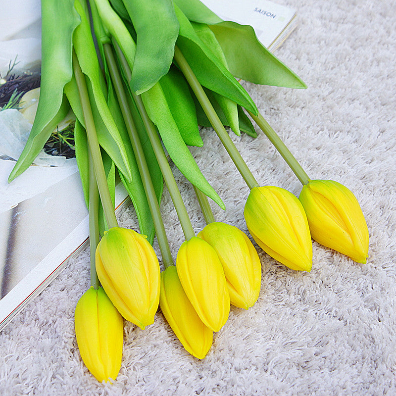 Realistic 7-Head Soft Rubber Tulip Bouquet - Stunning Faux Flowers for Home Decor and Wedding Decorations, Perfect for Lasting Beauty