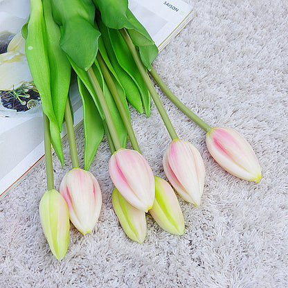 Realistic 7-Head Soft Rubber Tulip Bouquet - Stunning Faux Flowers for Home Decor and Wedding Decorations, Perfect for Lasting Beauty