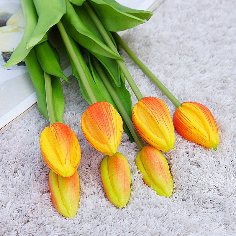 Realistic 7-Head Soft Rubber Tulip Bouquet - Stunning Faux Flowers for Home Decor and Wedding Decorations, Perfect for Lasting Beauty