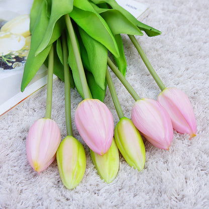 Realistic 7-Head Soft Rubber Tulip Bouquet - Stunning Faux Flowers for Home Decor and Wedding Decorations, Perfect for Lasting Beauty