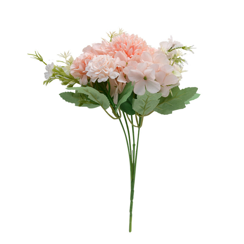 Vibrant Korean Style Faux Flower Bouquet – 5-Prong Handheld Hydrangea Wedding Decor, Perfect for Celebrations, Events, and Home Decoration