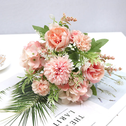 Stunning Scandinavian-Inspired Artificial Flowers - 7 Branch Rose, Peony, Carnation, Hydrangea, Tea Bud & Onion Ball - Perfect for Weddings, Photography, and Home Decor