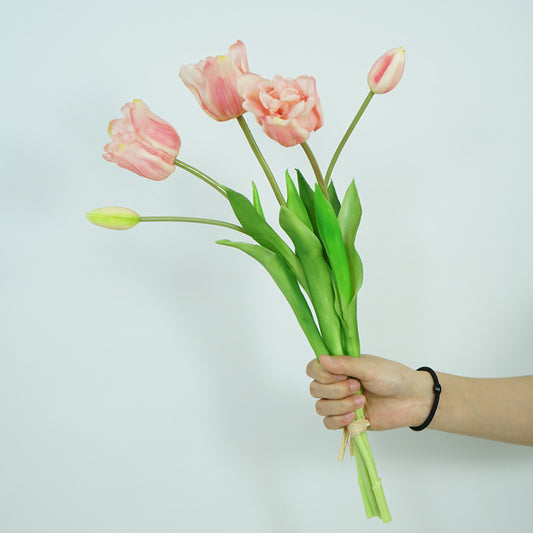 Luxurious Realistic Tulip Flower Bouquet -  Soft Silicone Handheld Fake Flowers for Nordic Style Indoor Living Room Décor and Decorative Accents