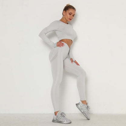 Seamless Wrinkle Resistant Women s Yoga Set High Waisted Leggings Long Sleeve Top for Outdoor Fitness Slimming Comfortable