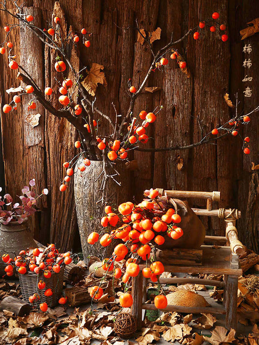 Charming Vintage-Style Red Frosted Persimmon Decoration Branch - Realistic Faux Persimmon Flowers for Home and Event Decor