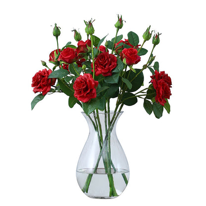 Realistic Touch 3-Head Rolled Edge Rose Bouquet - Perfect for Weddings and Home Décor, Lifelike Artificial Flowers for Living Room Decoration