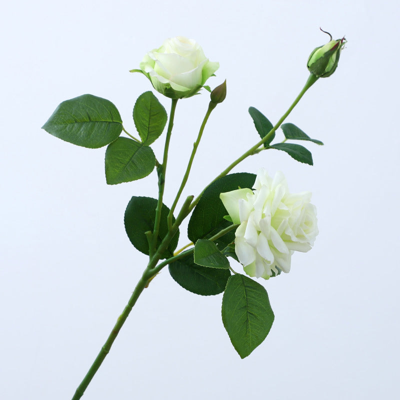 Realistic Touch 3-Head Rolled Edge Rose Bouquet - Perfect for Weddings and Home Décor, Lifelike Artificial Flowers for Living Room Decoration