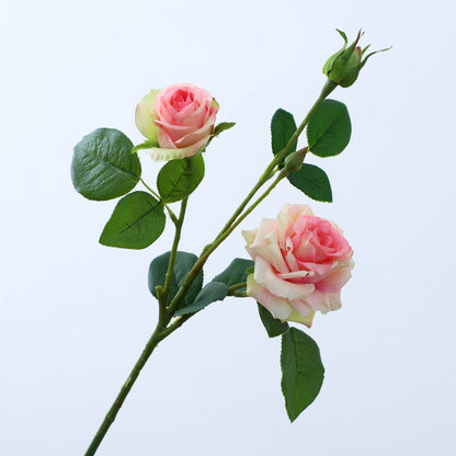 Realistic Touch 3-Head Rolled Edge Rose Bouquet - Perfect for Weddings and Home Décor, Lifelike Artificial Flowers for Living Room Decoration