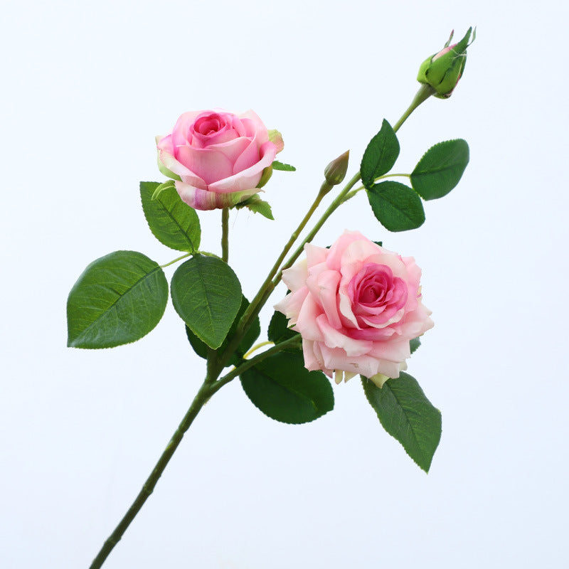 Realistic Touch 3-Head Rolled Edge Rose Bouquet - Perfect for Weddings and Home Décor, Lifelike Artificial Flowers for Living Room Decoration