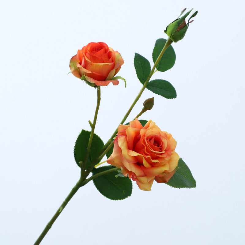 Realistic Touch 3-Head Rolled Edge Rose Bouquet - Perfect for Weddings and Home Décor, Lifelike Artificial Flowers for Living Room Decoration