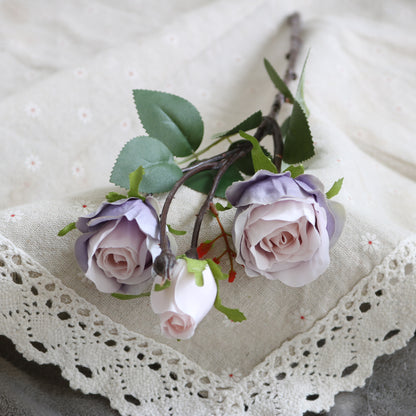 Charming 3-Head Artificial Miniature Rose Bouquet - Perfect for Rustic Weddings, Home Décor, and Everyday Freshness