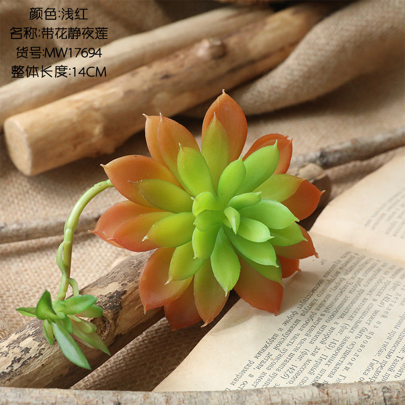 Lifelike Succulent Plant with Flower - Artificial Night-Blooming Lotus for Home Decor, Wedding Decoration, and Faux Plant Wall Art - Model MW17694