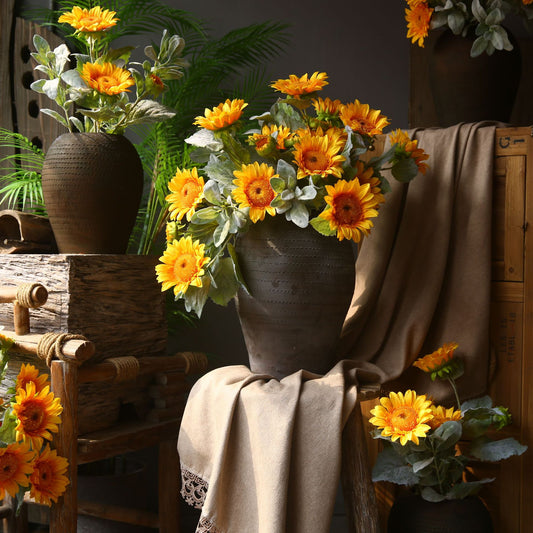 Realistic Sunflower Living Room Decor - Stunning Faux Silk Sunflowers for Beautiful Home Styling & Soft Furnishings