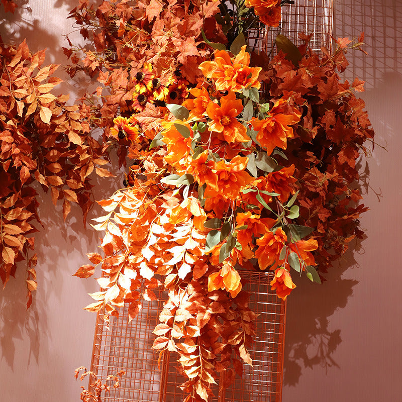 Vibrant Faux Orange Floral Wedding Decoration - Stunning Silk Flowers for Ceiling and Aisle Displays in Hotels and Event Venues