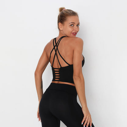 Cross Back Sports Bra with Adjustable Thin Straps Shockproof Supportive and for Yoga and Fitness Workouts