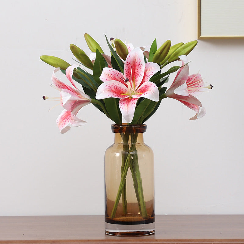 Realistic Miniature Lily Flower Home Decor – Stunning Faux Floral Arrangement for Living Room and Indoor Spaces