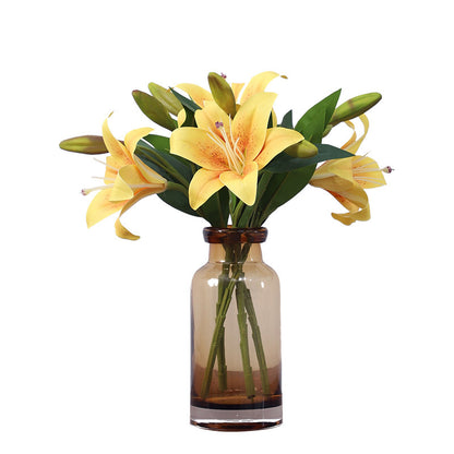 Realistic Miniature Lily Flower Home Decor – Stunning Faux Floral Arrangement for Living Room and Indoor Spaces