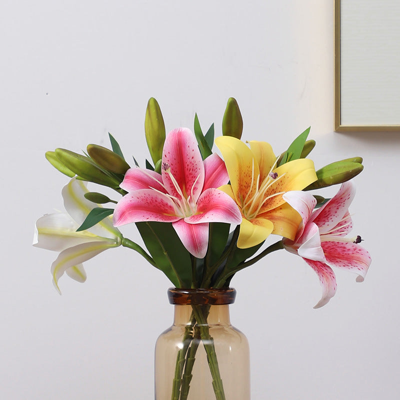 Realistic Miniature Lily Flower Home Decor – Stunning Faux Floral Arrangement for Living Room and Indoor Spaces