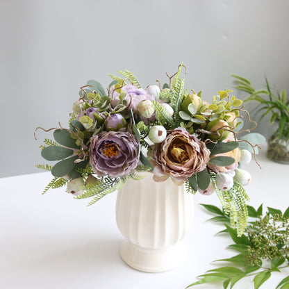 Elegant Scandinavian Bride's Floral Bouquet with Eucalyptus and Peony - Stunning Decorative Centerpiece for Dining Table and Coffee Table