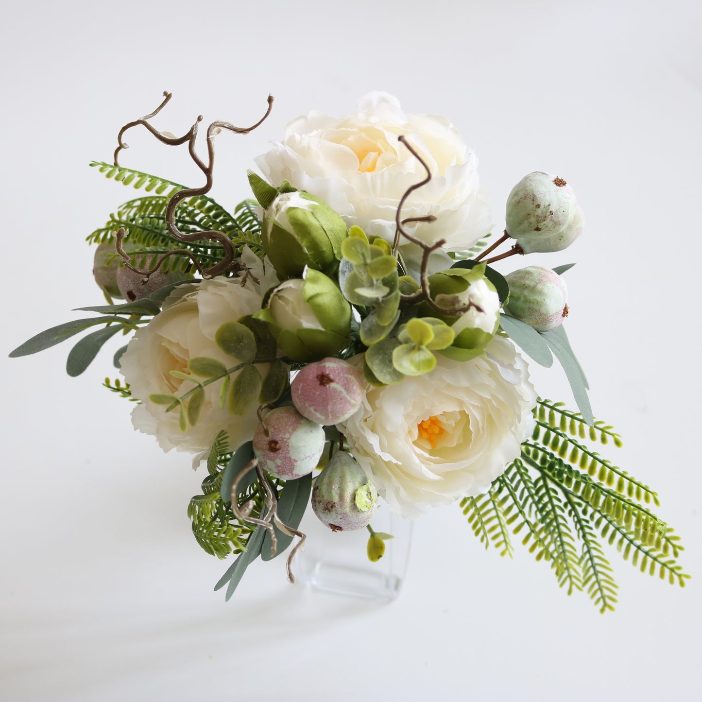 Elegant Scandinavian Bride's Floral Bouquet with Eucalyptus and Peony - Stunning Decorative Centerpiece for Dining Table and Coffee Table