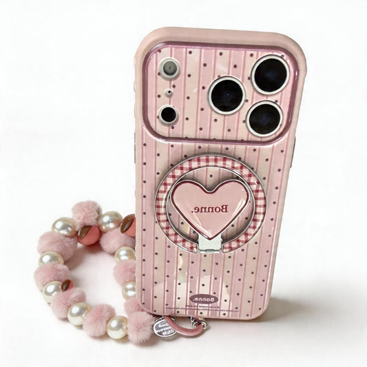 Vintage Red Brown Stripe Dot Magnetic Phone Case for iPhone