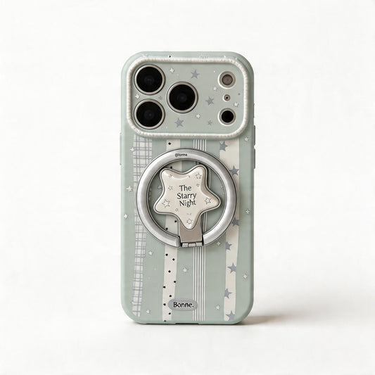 Cream Blue Star Soft Magnetic Phone Case for iPhone