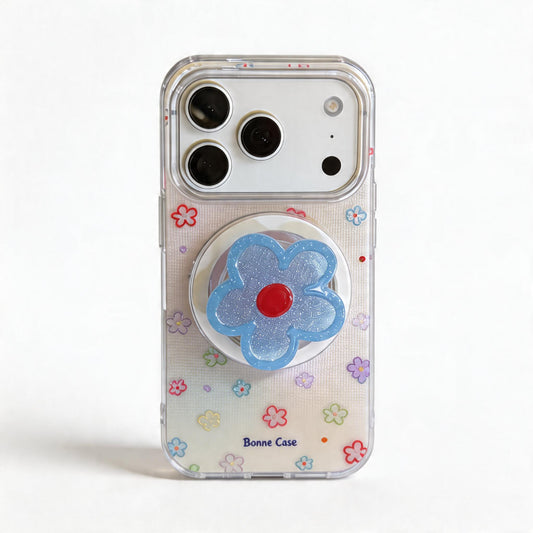 Blue Floral Soft Magnetic Stand Phone Case for iPhone