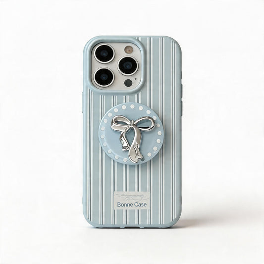 Soft Blue Striped Butterfly Stand Phone Case for iPhone