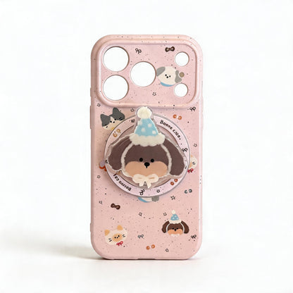 Cute Cartoon Puppy Design Magnetic Stand Phone Case for iPhone
