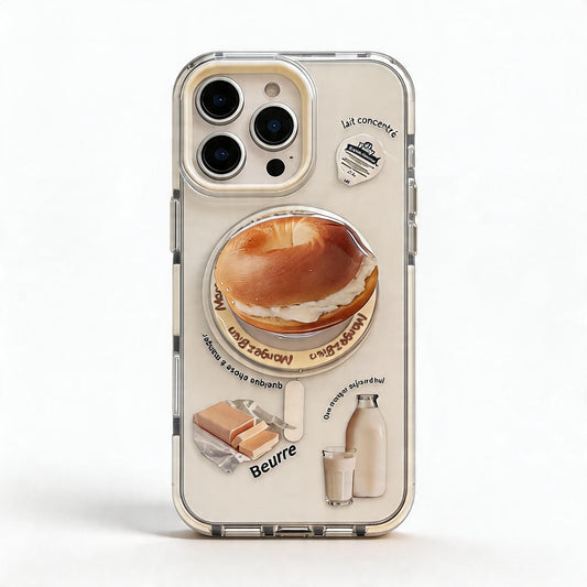 Cream Bagel Design Clear Stand Phone Case for iPhone